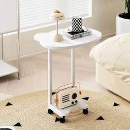 We Growing - Panda Shaped End Table Round,C Shaped Couch Tray End Tables,Sofa Side Tables with Wheels, C Shaped Side Table for Living - White