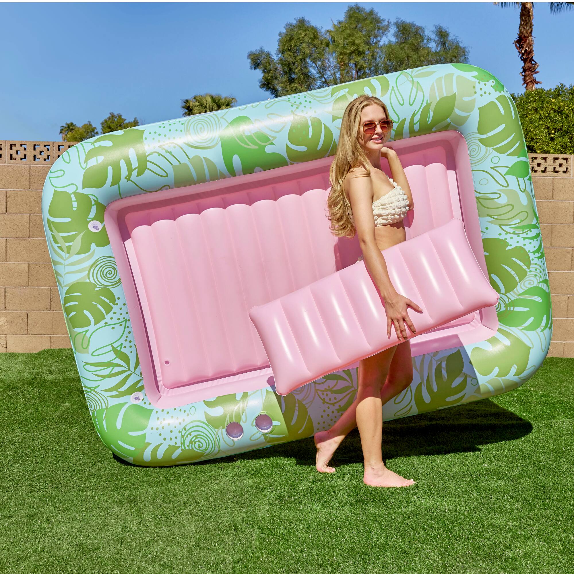 Alt View 2. Joyfy - 85" x 57" Inflatable Tanning Pool Suntan Lounge Lounger Float for Adults Extra Large Suntan Tub (Cyan Pink).