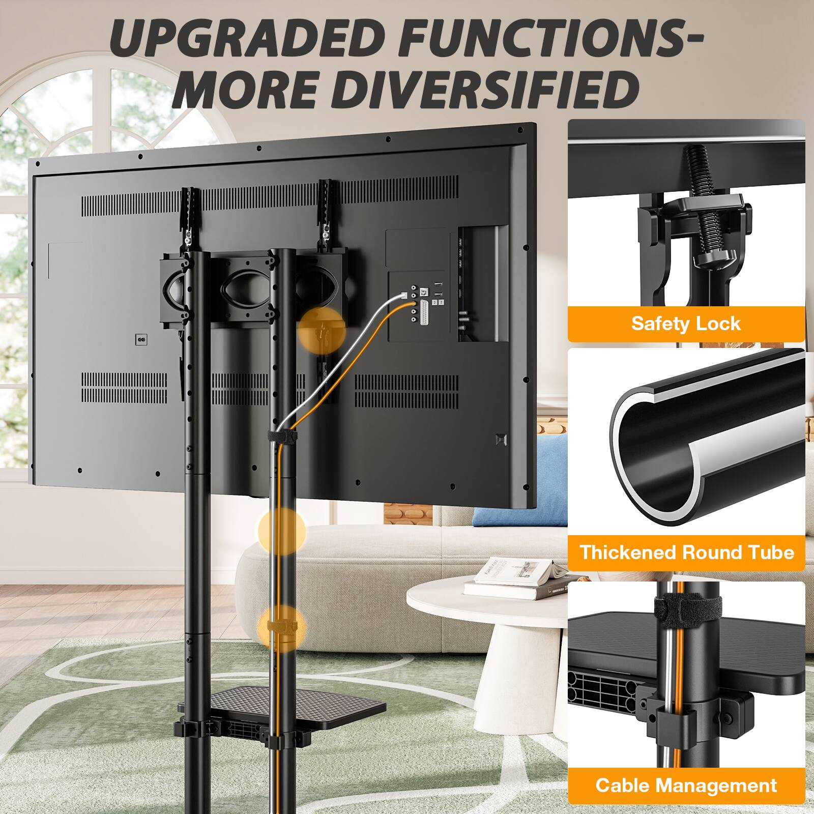 UPGRADED FUNCTIONS- MORE DIVERSIFIED

- Safety Lock
- Thickened Round Tube
- Cable Management