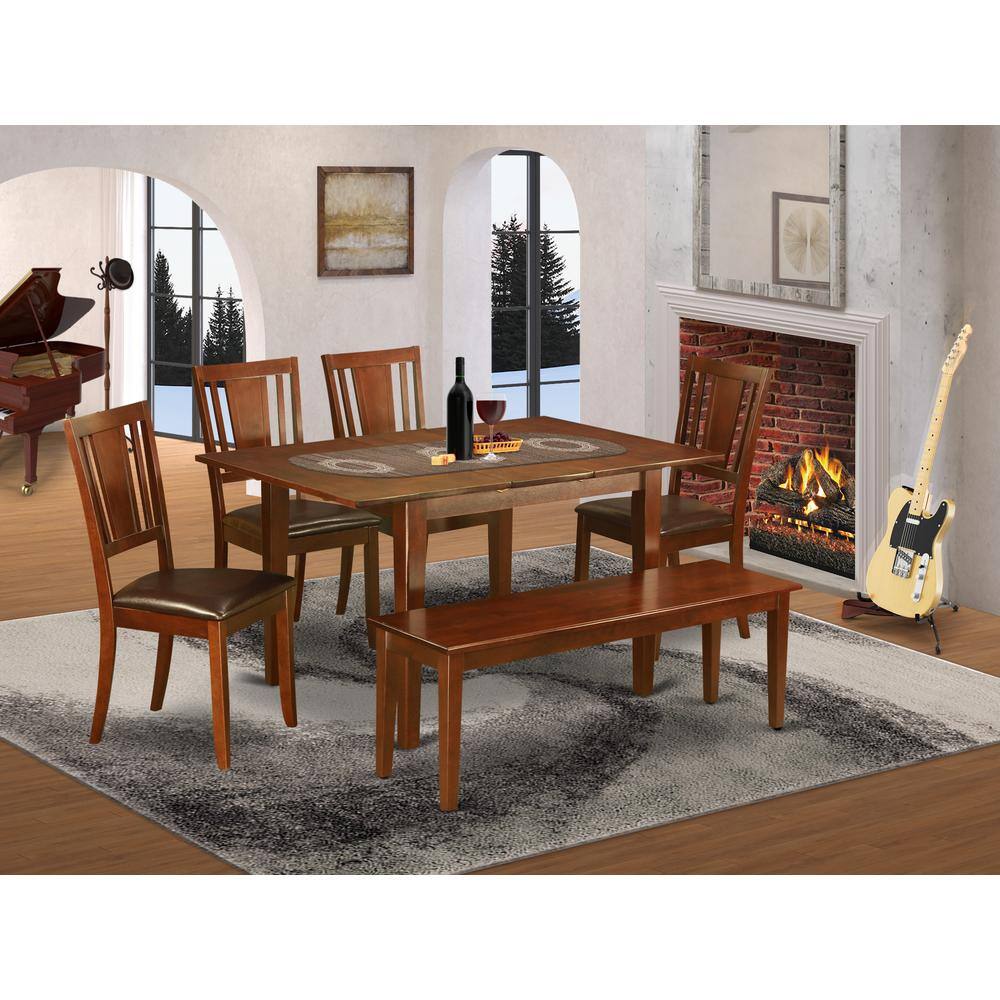 Back. East West Furniture - 6 Pc Kitchen nook Dining set-breakfast nook and 4 Dining Chairs and Bench - Mahogany.