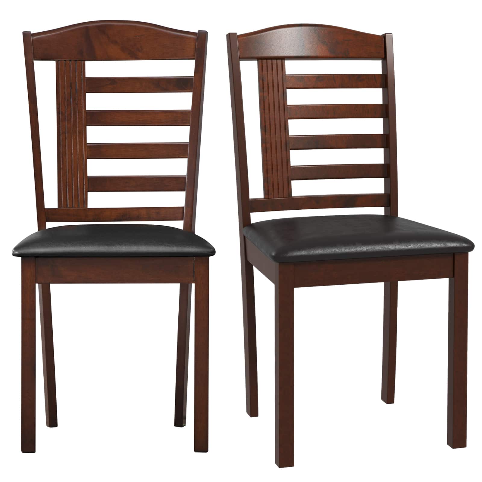 Front. Costway - Dining Chair Set of 2 with Faux Leather Upholstered Seat & Rubber Wood Frame - Oak + Brown.