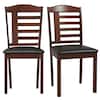 Front. Costway - Dining Chair Set of 2 with Faux Leather Upholstered Seat & Rubber Wood Frame - Oak + Brown.