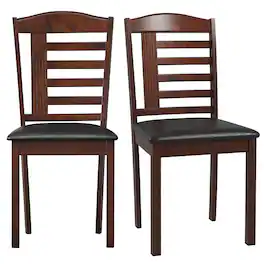Costway - Dining Chair Set of 2 with Faux Leather Upholstered Seat & Rubber Wood Frame - Oak + Brown