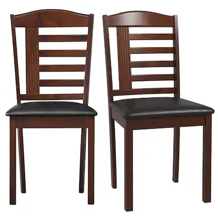 Front. Costway - Dining Chair Set of 2 with Faux Leather Upholstered Seat & Rubber Wood Frame - Oak + Brown.