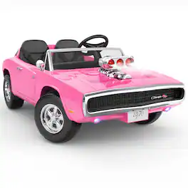 FIRST RIDE ON - 24V Ride on Toys for Big Kids, Licensed 1970 Dodge Charger R/T Ride on Car, 2 Seater Kids Electric Car - Pink