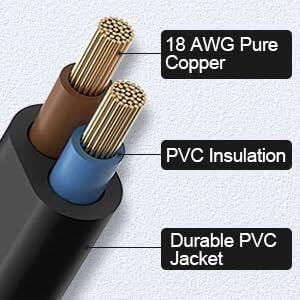 18 AWG Pure Copper  
PVC Insulation  
Durable PVC Jacket