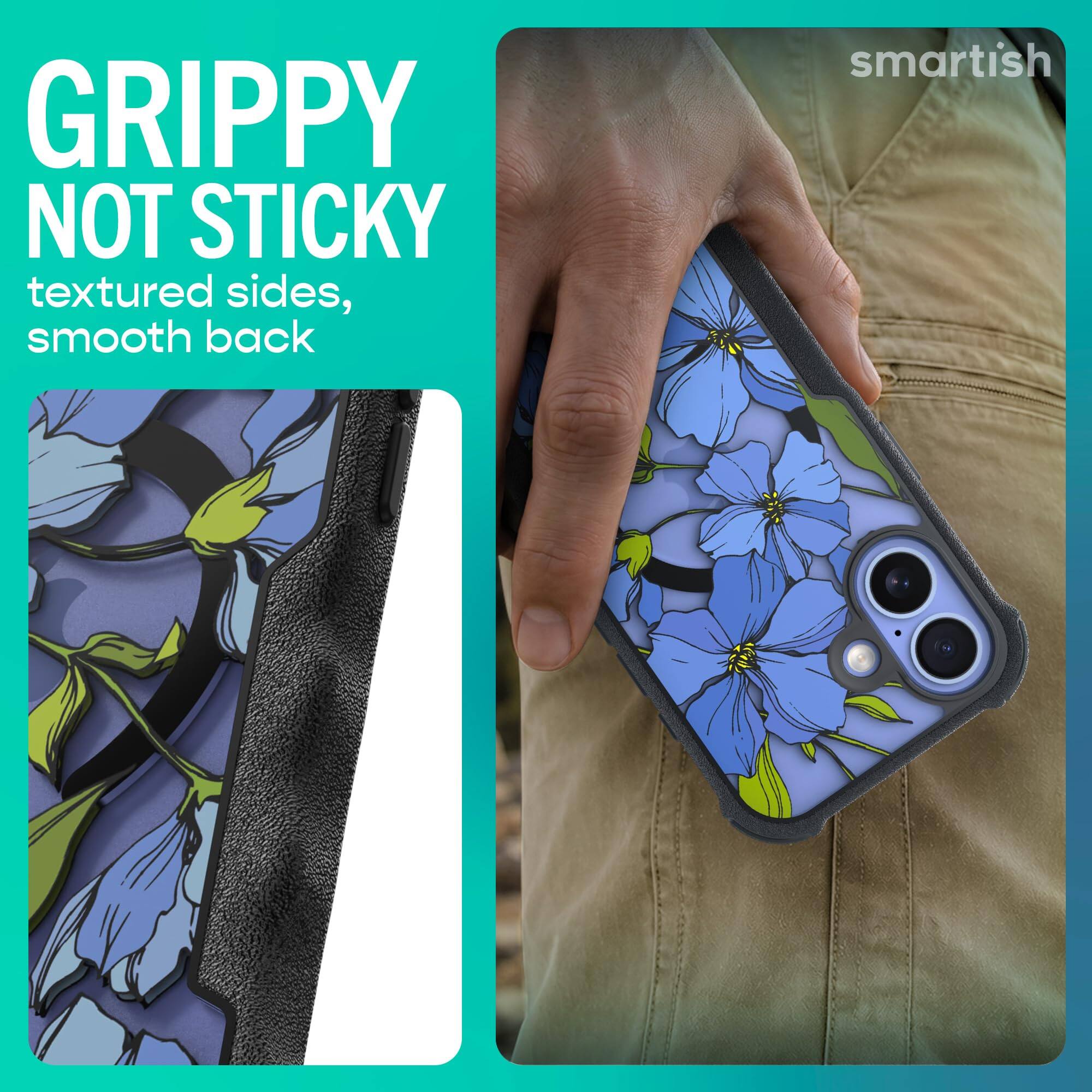 GRIPPY NOT STICKY  
textured sides, smooth back  

smartish