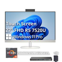 HP - Upgraded - 27" FHD Touch All-in-One Desktop,Ryzen 5 7520U,16GB RAM,512GB SSD+1TB Dock Set,Keyboard&Mouse,Win 11 Pro - White