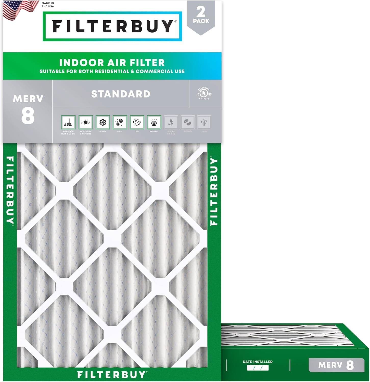Filterbuy - 12x30x2 MERV 8 Dust & Allergy Defense, Electrostatic Pleated HVAC AC Furnace Air Filters Replacement (2-Pack) - Silver