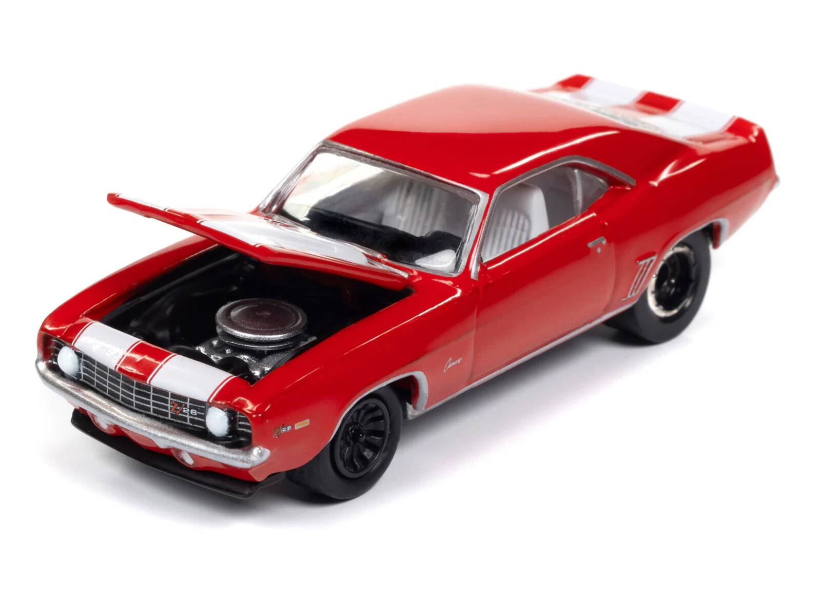 Alt View 2. Johnny Lightning - 1969 Chevrolet Camaro Z28 Red with White Stripes and Interior "Muscle Cars USA" 1/64 Model Car by Johnny Lightning.