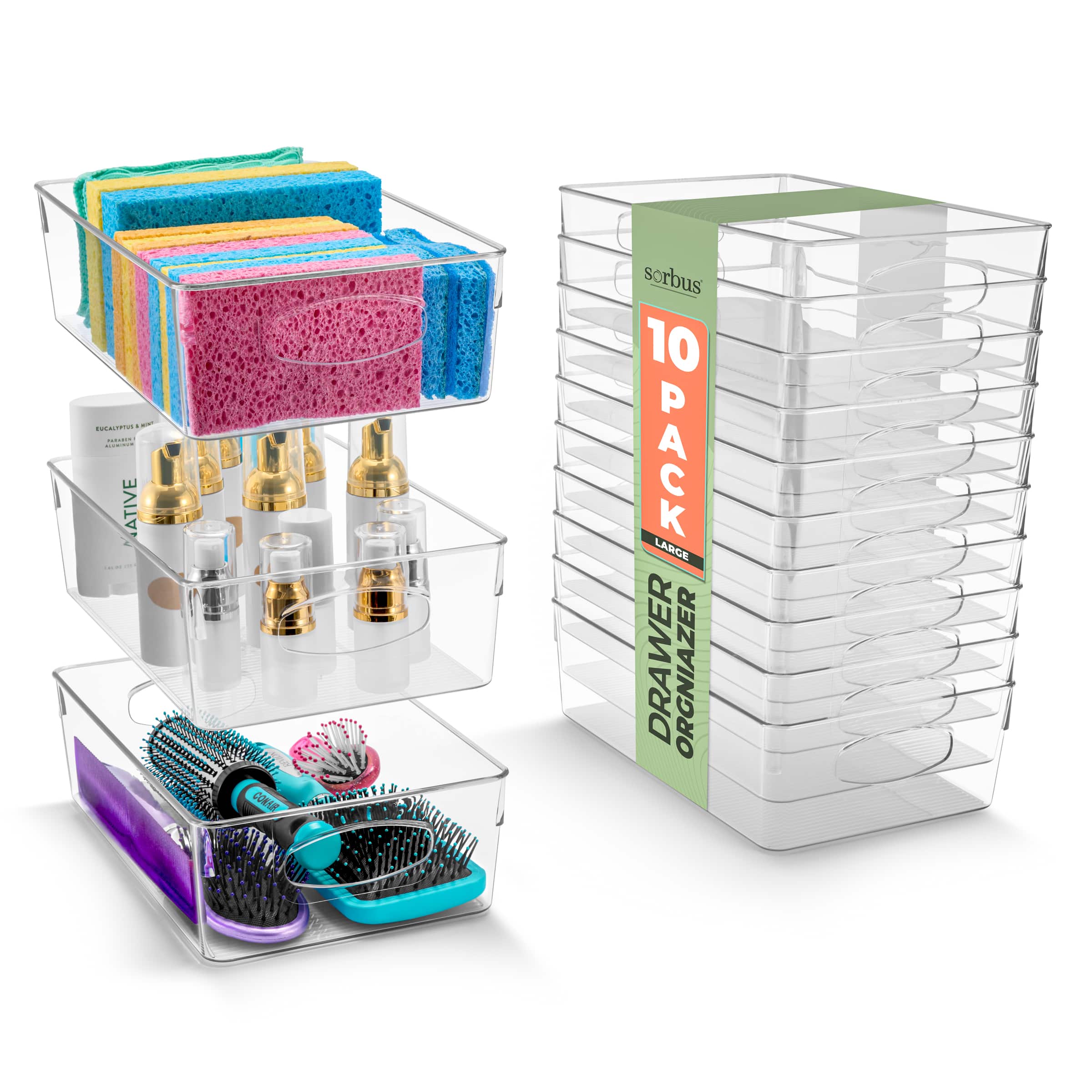 Sorbus - Large Plastic Storage Bins, 10 Pack Organizer Bins with Handles, Plastic Storage Bins for Closet - Clear price history on PriceWatchPro