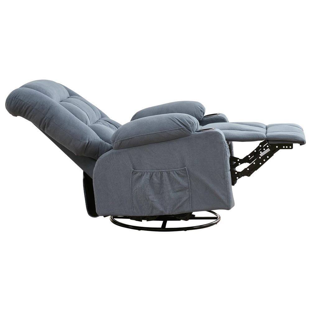 Alt View 2. Kadyn - Oversized Swivel Recliner Chair with Massage & Heat, 350lb Capacity, 8 Vibration Modes, USB Port, Blue - Blue.