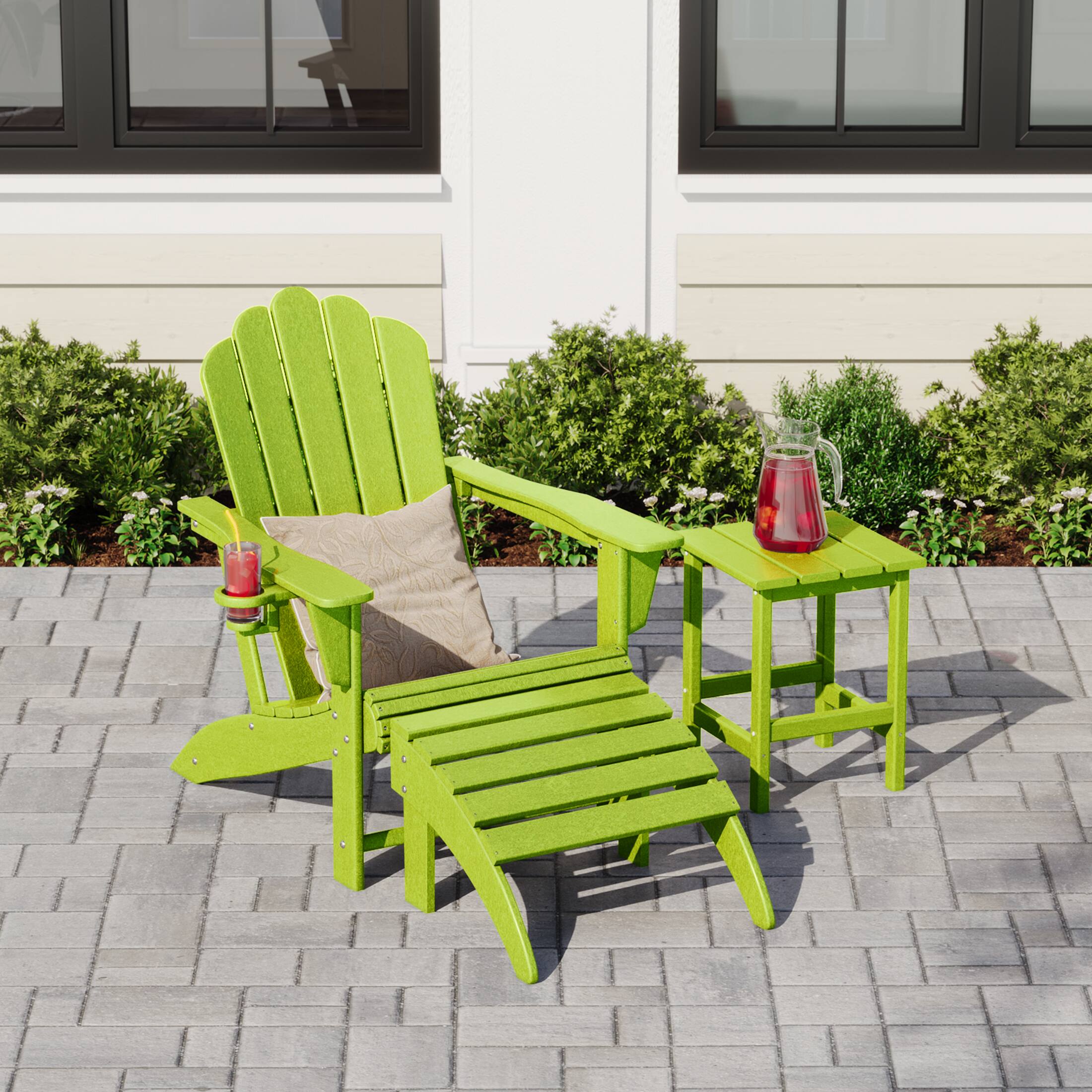 Angle. WestinTrends - WestinTrends Highland 3-Piece Adirondack Chair with Cup Holder and Folding Ottoman and Table Set - Lime.