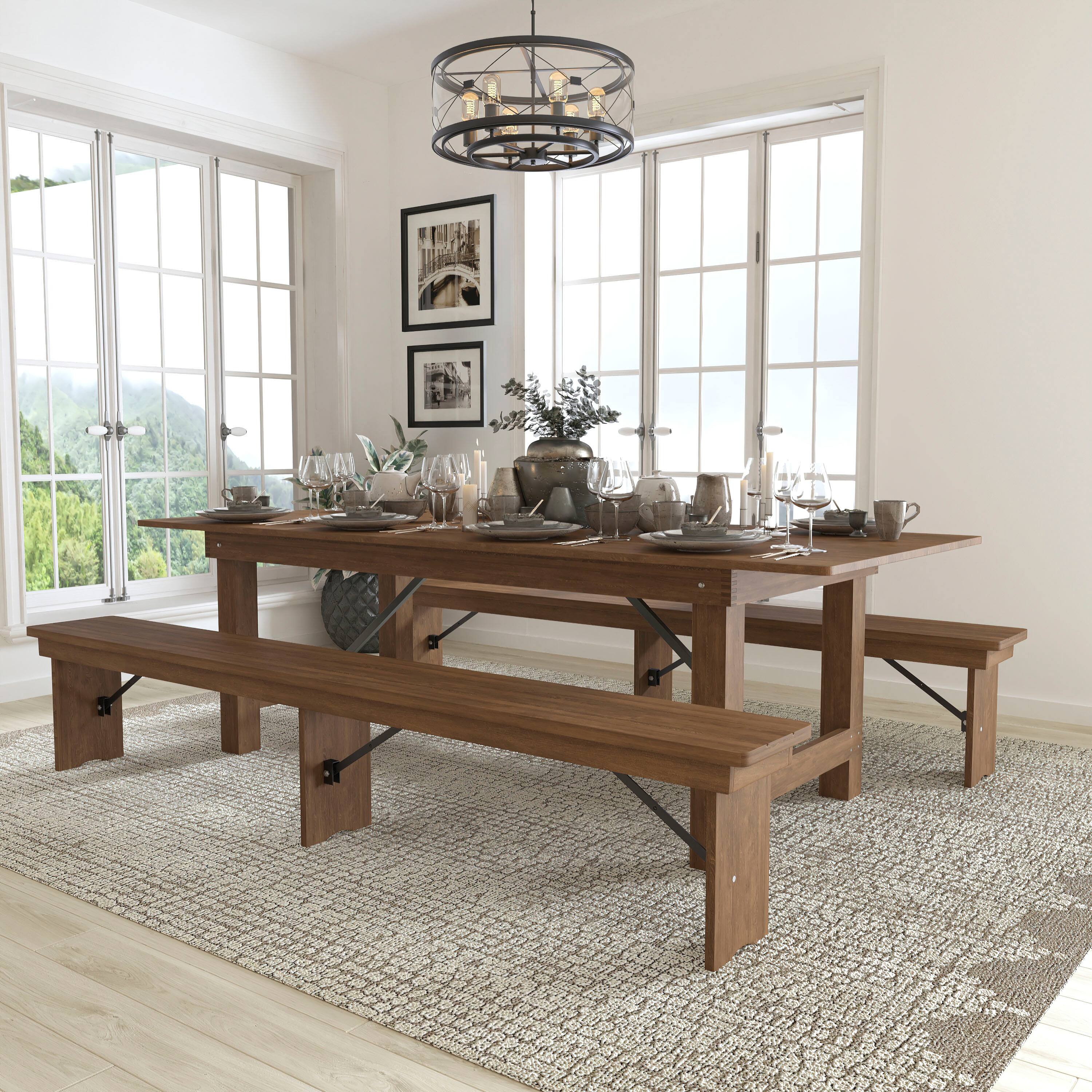Angle. Flash Furniture - HERCULES Series 8' x 40'' Antique Rustic Folding Farm Table and Two Bench Set - Brown.