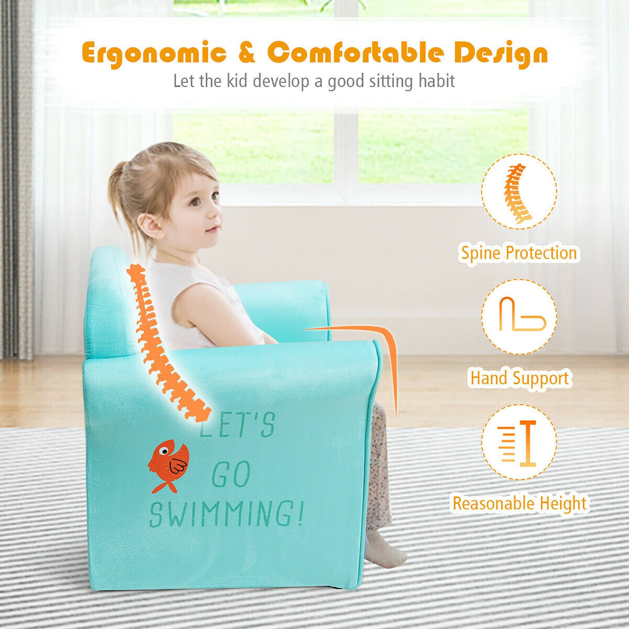 Ergonomic & Comfortable Design  
Let the kid develop a good sitting habit  

Spine Protection  
Hand Support  
Reasonable Height  

LET'S GO SWIMMING!