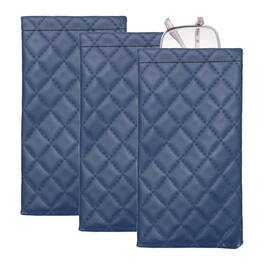 Unique Bargains - 3pcs Squeeze Top Sunglass Pouch, Lattice PU Leather Soft Eyeglass Pouch, Portable Travel Storage for Women/Men - Dark Blue