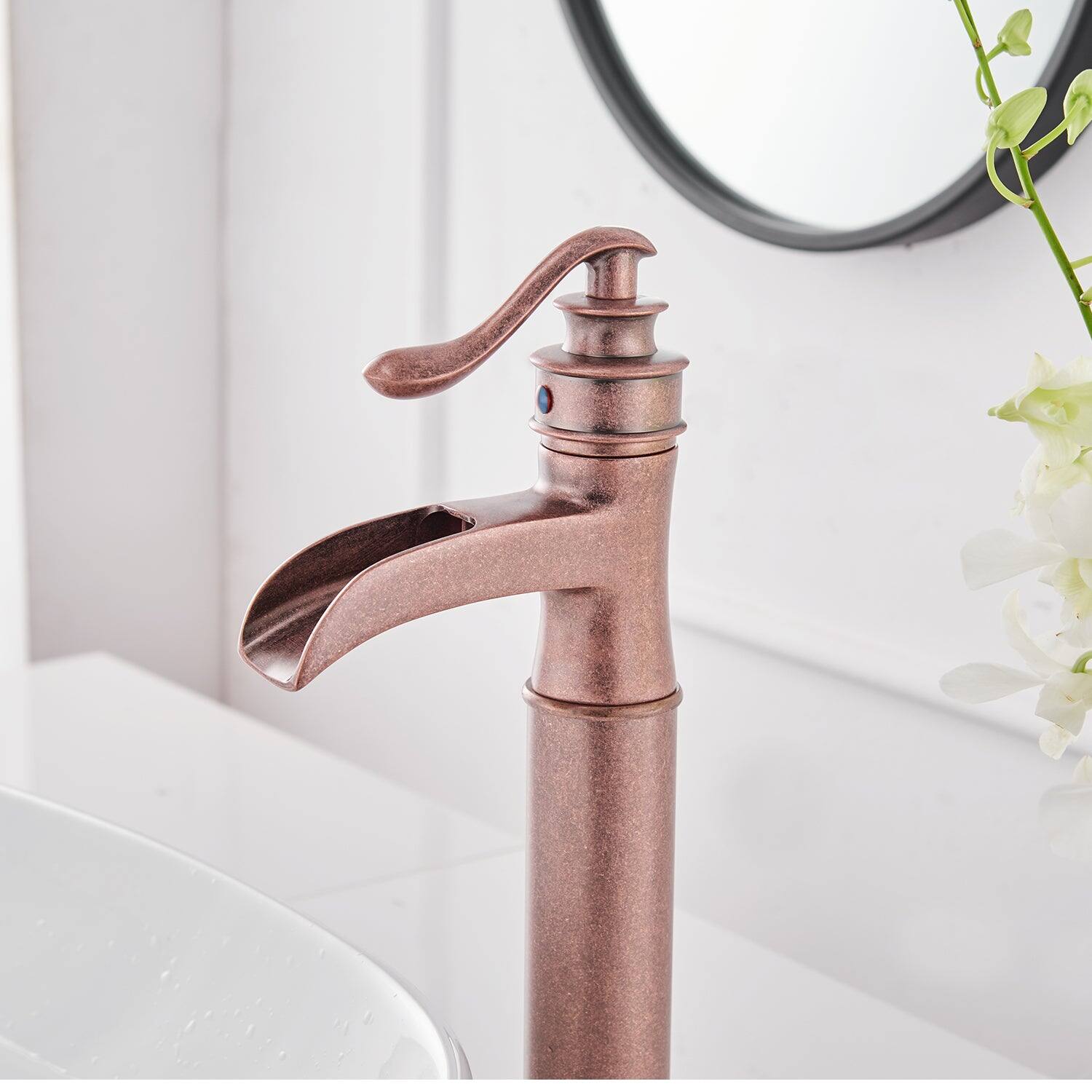 Alt View 4. Boyel Living - Waterfall Single Hole Single-Handle Vessel Bathroom Faucet With Pop-up Drain Assembly in Copper - Copper.