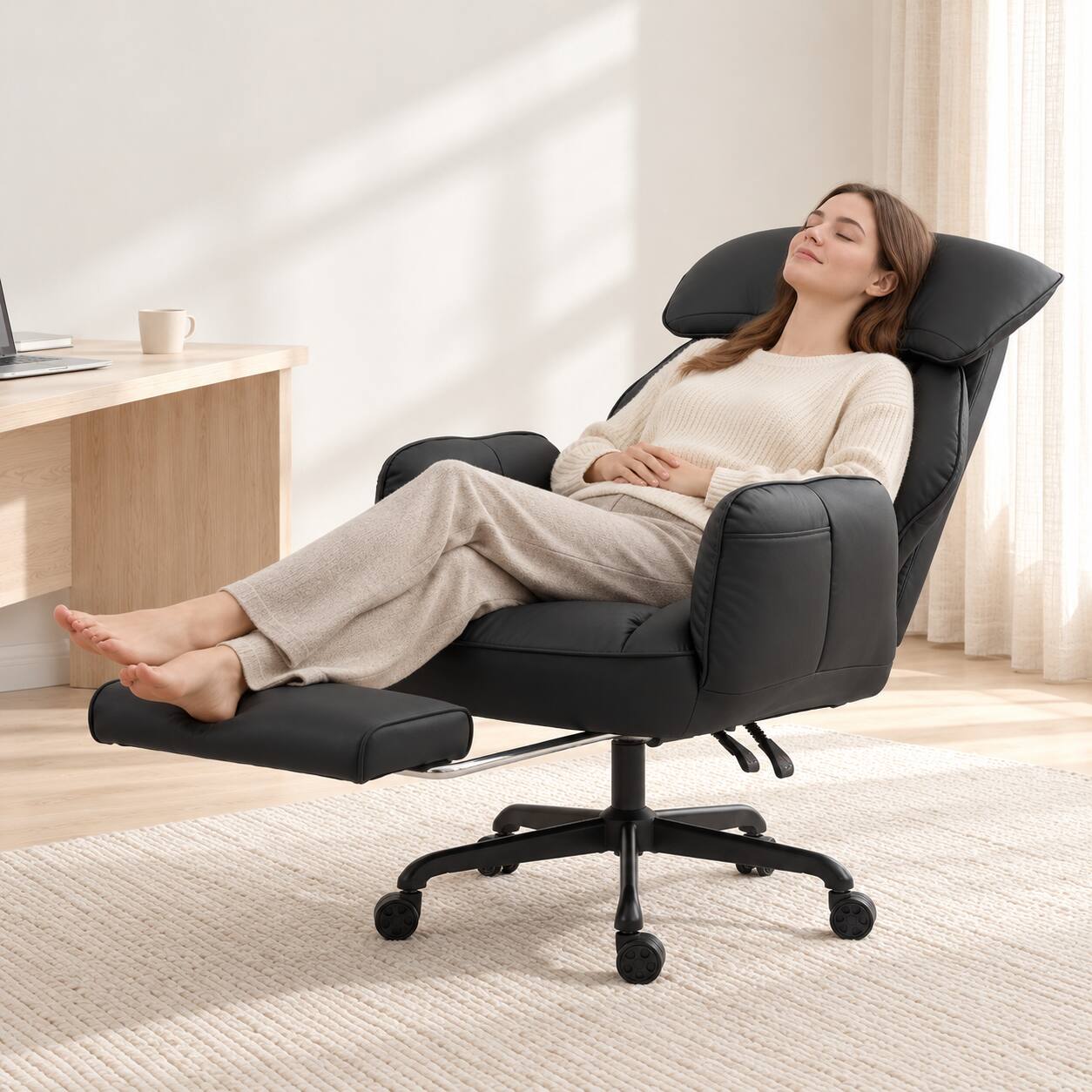 Alt View 4. Dowinx - Cross-Legged Office Chair & Gaming Chair with 180° Pivoting Arms, Footrest & Reclining Backrest - Black.