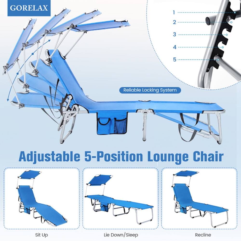 GORELAX

Adjustable 5-Position Lounge Chair

Reliable Locking System

1
2
3
4
5

Sit Up
Lie Down/Sleep
Recline