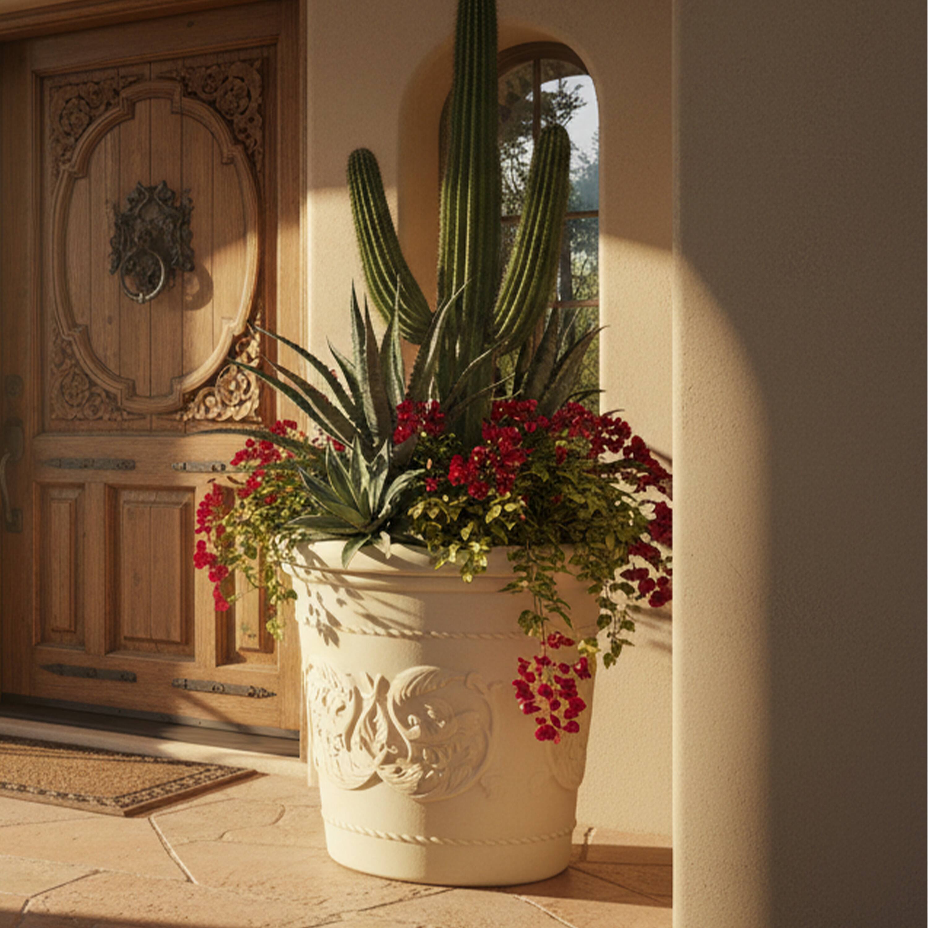 Alt View 1. Sunnydaze - 2pk 19.5 in Arabella Polyresin Outdoor Planter - Antique White.