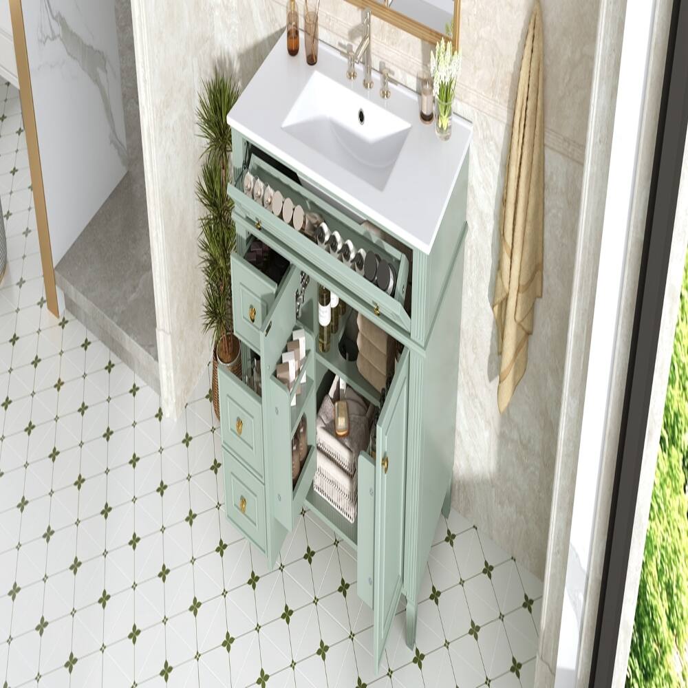 Alt View 8. Loheer - Loheer 36 Inch Bathroom Vanity with Sink, Green Solid Wood Cabinet, Flip-Out Drawer & Gold Handles - Green.