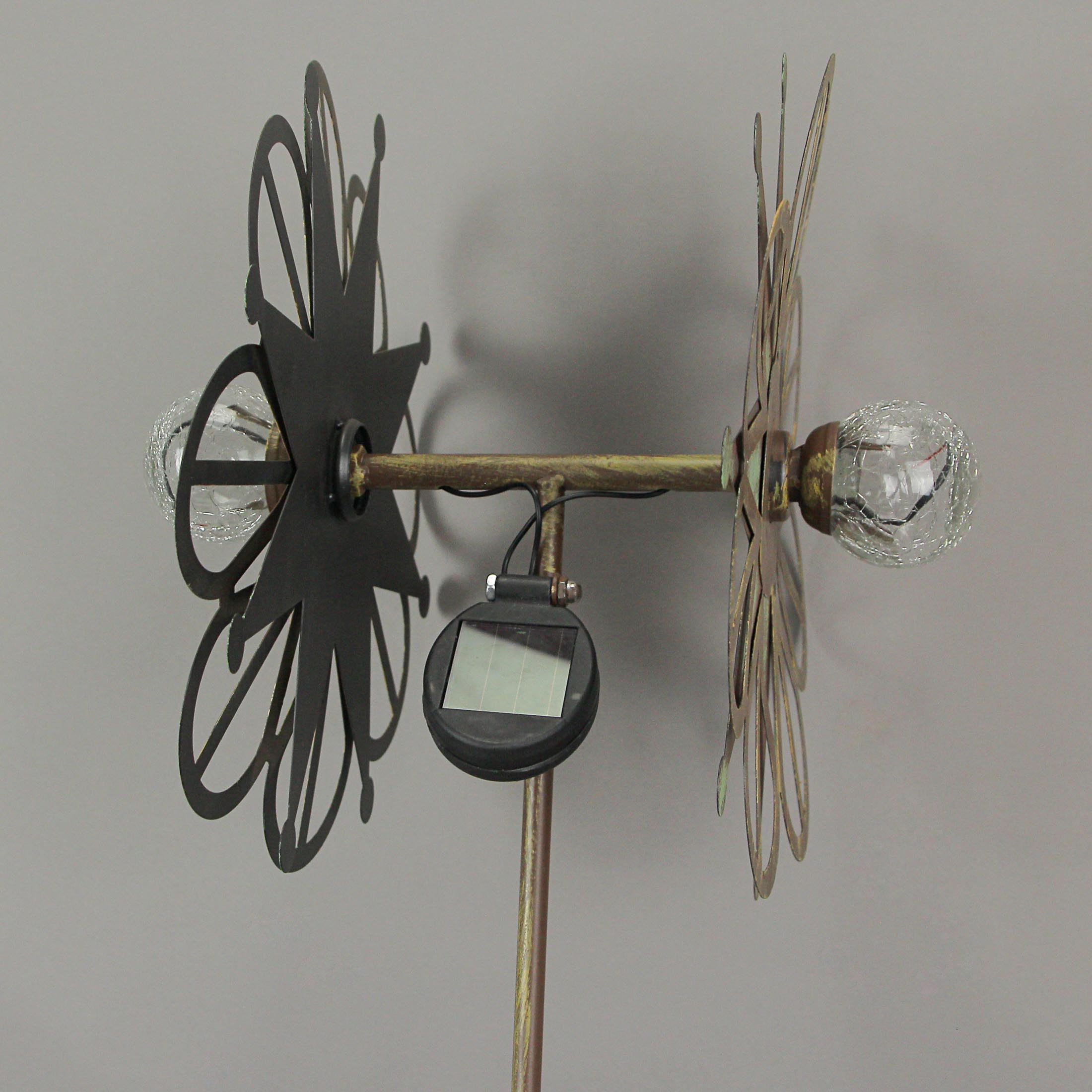 Alt View 3. Things2Die4 - 36 Inch Metal Solar LED Kinetic Wind Spinner Outdoor Garden Yard Art Star Flower - Green.