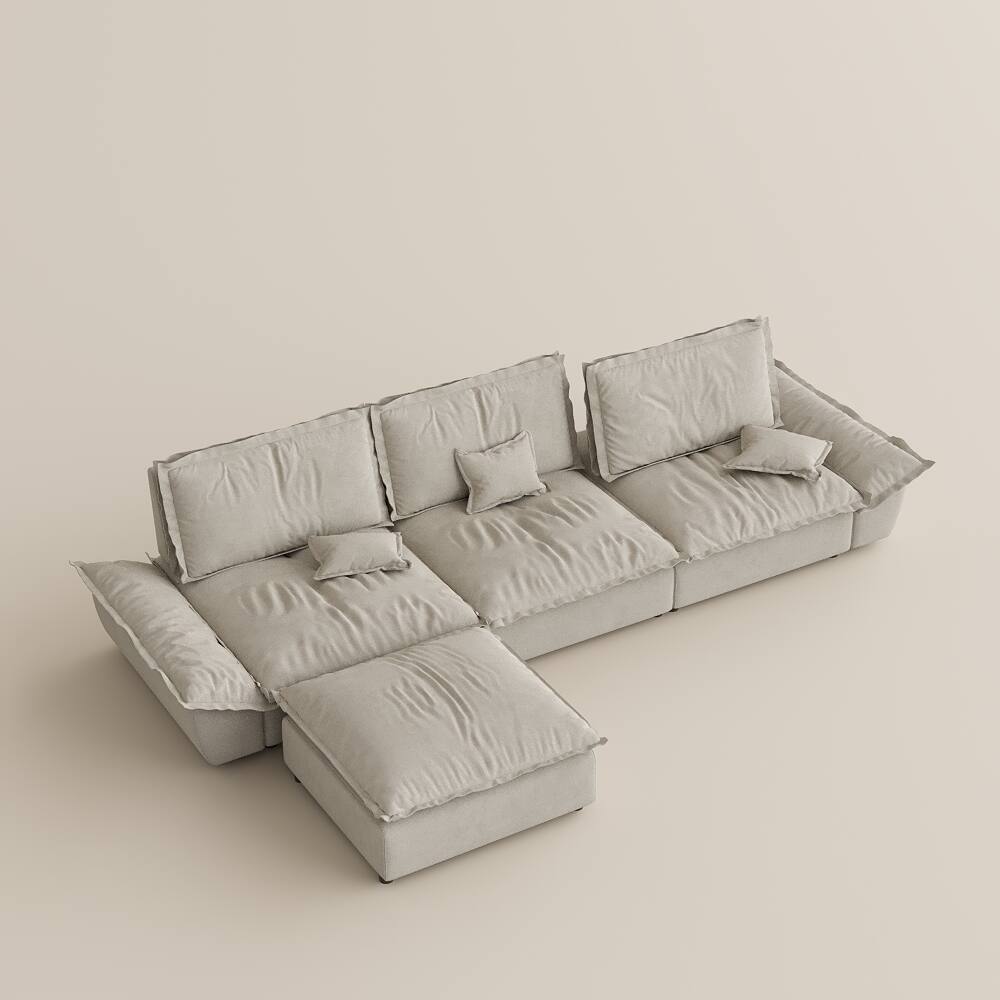 Alt View 10. POVISON - 141.73" Sailboat Deep Sofa Stain Resistant Cozy Couch with Ottoman - Beige Suede Fabric.