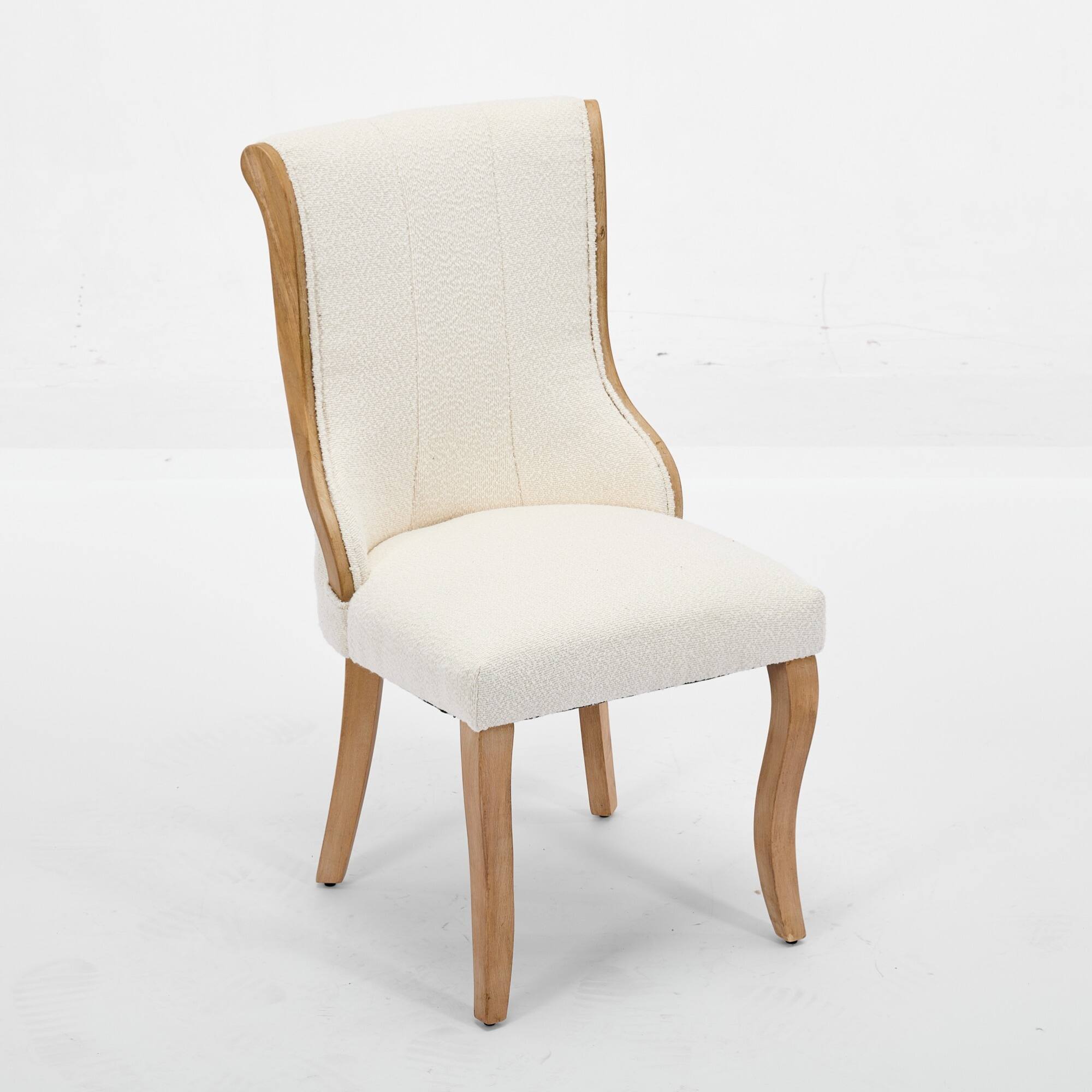 Alt View 1. GOODSILO - Mid-Century Modern Upholstered Dining Chairs with Curved Wood Trim and Sculpted Legs, Set of Two in Neutral Beige Fabric - Beige.