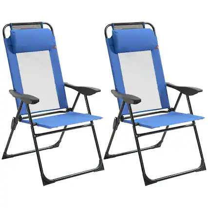 Front. Resenkos - Resenkos Folding Patio Dining Chairs Set Of 2 - Black Outdoor Deck Chairs With Adjustable Sling Backs, Blue - Blue.