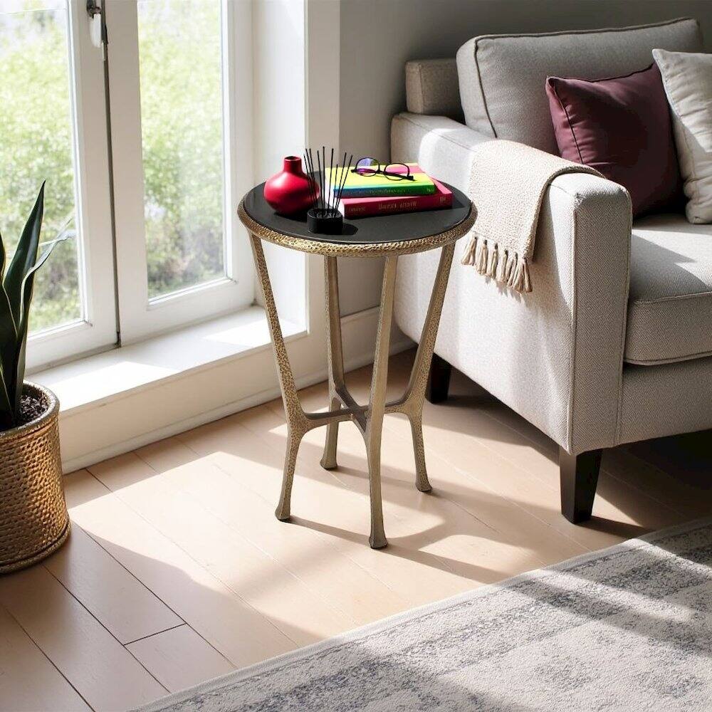 Alt View 2. Starlight Canyon Home - Stone Side Table – Unique Round Stone End Table with Metal Base Design - Multi-Color.