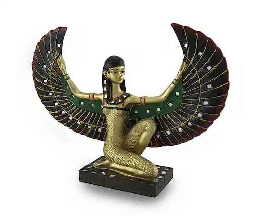 Front. Zeckos - Winged Egyptian Goddess Isis Statue Deity Mythology - Brown.