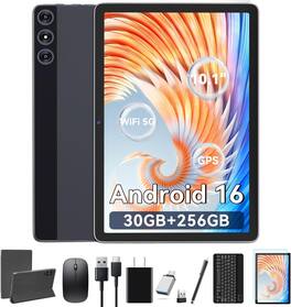 FEONAL - 10.1 Inch Android 16 Tablet with Keyboard 30GB+256GB, 5G WiFi, 2026 New Tab, Octa-Core, Mouse, Stylus and Case Included - Gray