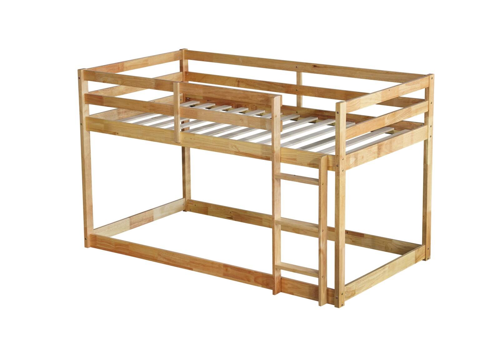 Alt View 8. Ecooso - Solid Wooden, Solid Rubber Wooden Twin over Twin Floor Bunk Bed with Ladder, with Bed Platform of Strengthened Slats - Natural.