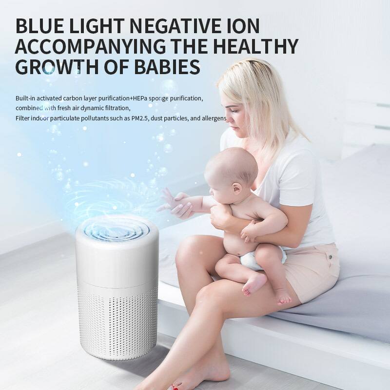 BLUE LIGHT NEGATIVE ION ACCOMPANYING THE HEALTHY GROWTH OF BABIES

Built-in activated carbon layer purification + HEPA sponge purification, combined with fresh air dynamic filtration, filter indoor particulate pollutants such as PM2.5, dust particles, and allergens.