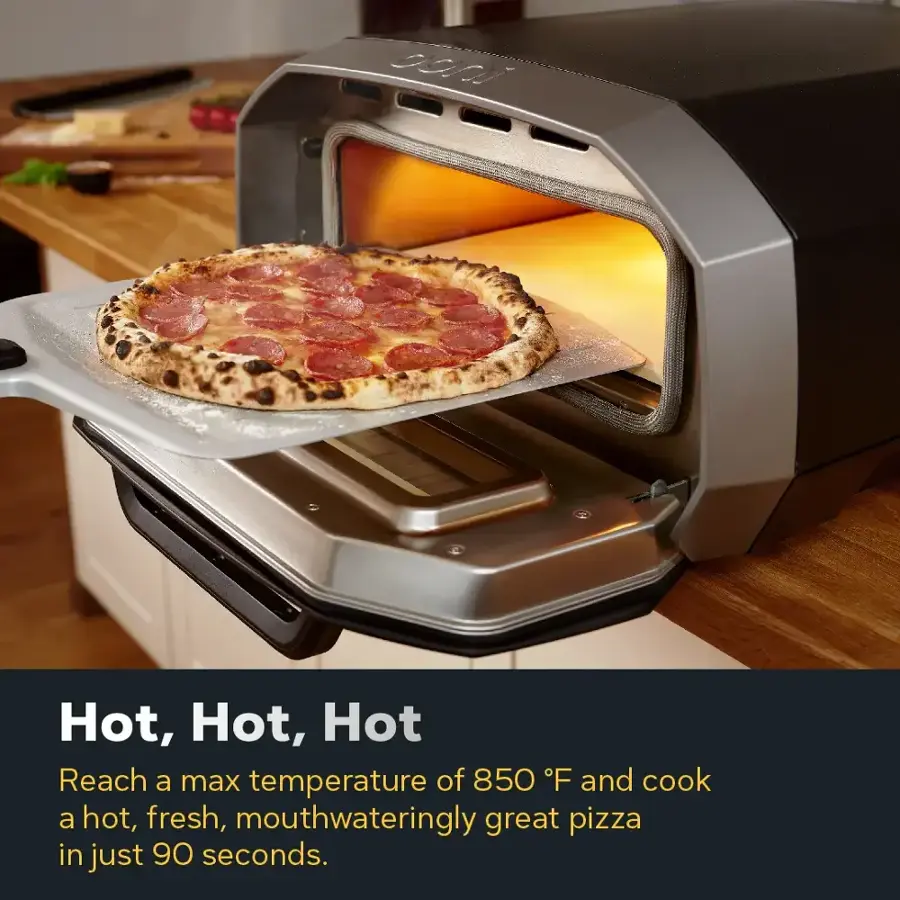 Hot, Hot, Hot Reach a max temperature of 850°F and cook a hot, fresh, mouthwateringly great pizza in just 90 seconds.