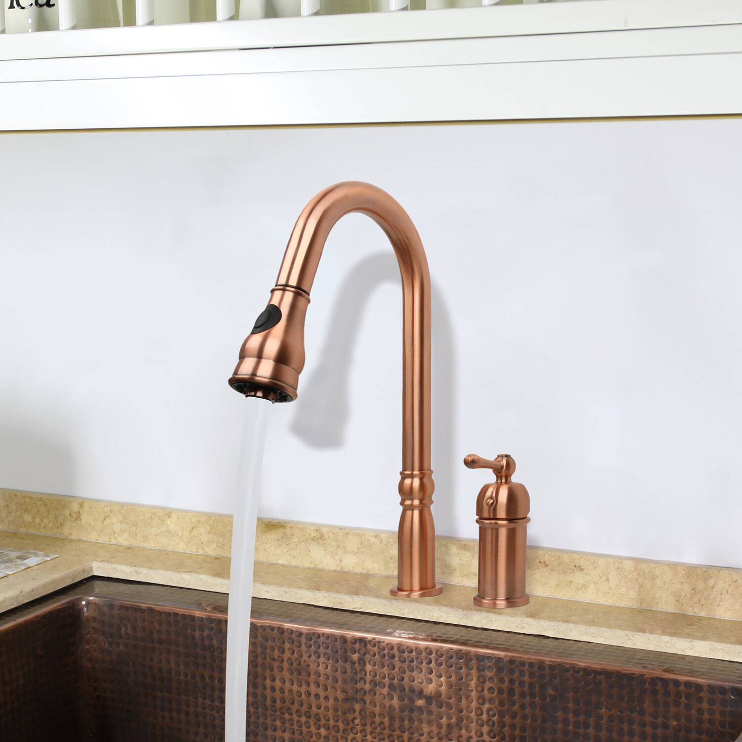 Alt View 7. Akicon - Akicon Solid Brass Single in-Deck Handle Kitchen Faucet Pull with Pull Down Sprayer in Copper - Copper.