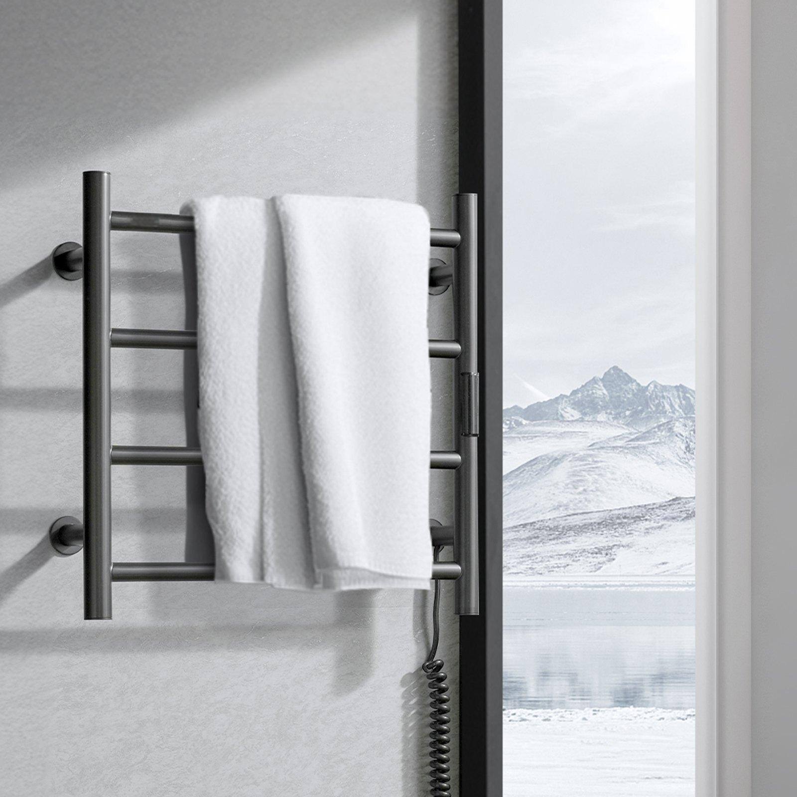Alt View 1. Glintex - 4 Bars Wall Mounted Heated Towel Rack, Waterproof Towel Warmer with Timer & 5-Level Temperature Settings - Black.