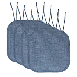 Sweet Home Collection - Herringbone Stitch Memory Foam Non-Slip 16" x 16" Chair Cushion Pad with Ties, 4-Pack - Blue
