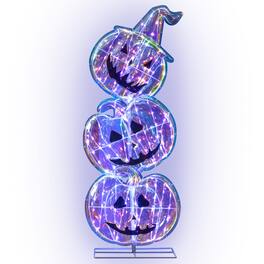 Costway - 3.4 FT Halloween Stacked Pumpkins 150 LED Lighted Pumpkin Decoration - Multicolor