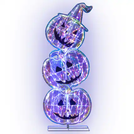 Front. Costway - 3.4 FT Halloween Stacked Pumpkins 150 LED Lighted Pumpkin Decoration - Multicolor.
