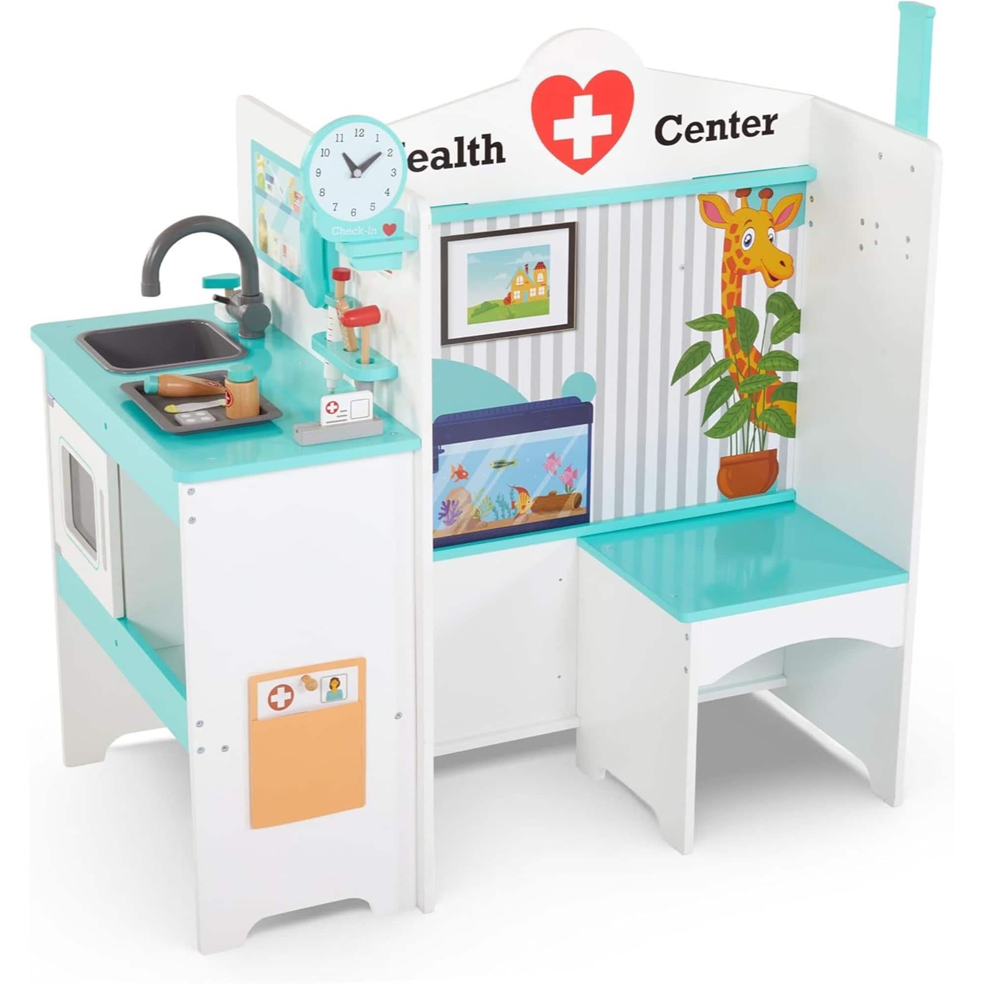 Lil' Jumbl - Wooden Doctor Playset, Multi-Sided Pretend Medical Office w/Exam Room, Check-in & More - White