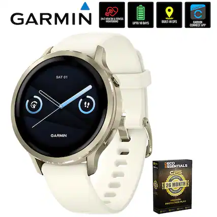 GARMIN 24/7 HEALTH & FITNESS MONITORING UPTO 10 DAYS BUILT-IN GPS GARMIN CONNECT APP SAT 01 GARMIN ECO ESSENTIALS CPS PREMIUM T8 CPS 26 MONTH CPS PROTECTION PREMIUM PLAN PROTECTION LP