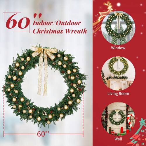 60" Indoor/Outdoor Christmas Wreath

Window  
Living Room  
Wall