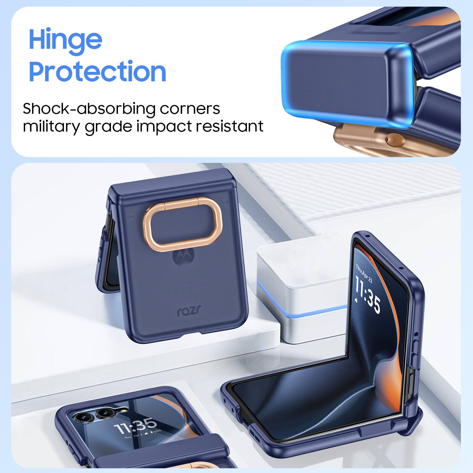 Hinge Protection  
Shock-absorbing corners  
Military grade impact resistant  

M roZR  
12 2  
17:35  
11:35  
a - 10 Ser