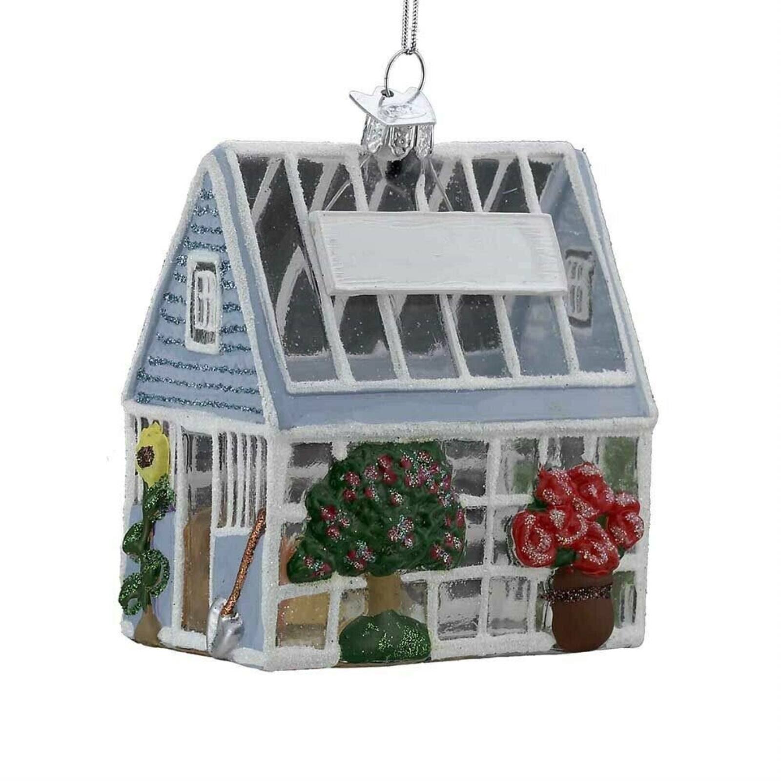 Angle. Kurt S Adler - Kurt Adler Noble Gems Greenhouse with Plants and Flowers Glass Christmas Tree Ornament 3.25 inch - Multicolor.