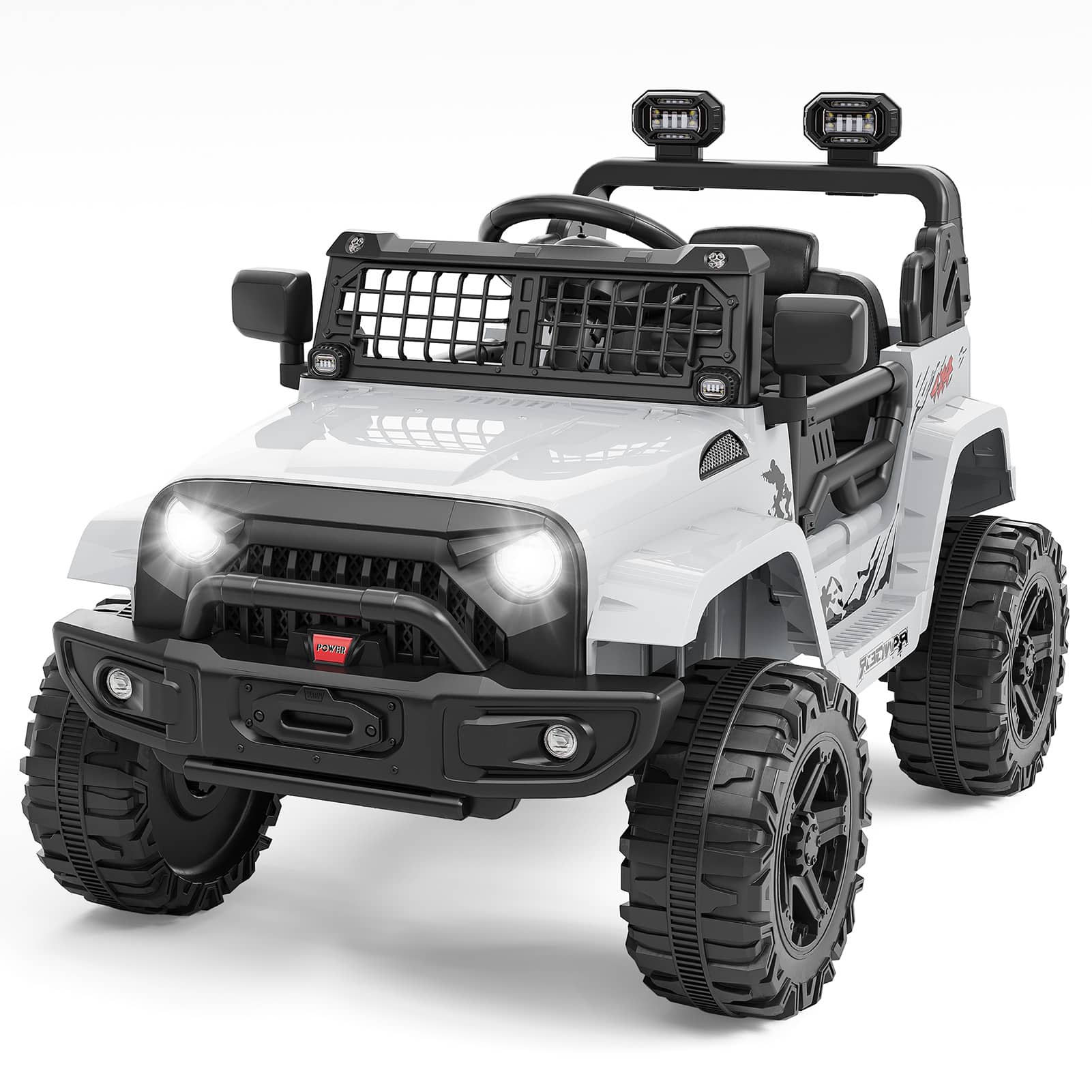 Qeetex - 12V Kids Electric Truck with Parent Remote Control, 3-Speed Ride-on Car, Bluetooth Music Player & LED Lights - White