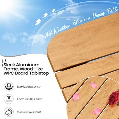 Table Dining Aluminum All-Weather! Sleek Aluminum Frame, Wood-like WPC Board Tabletop Low Maintenance Corrosion Resistant Weather Resistant