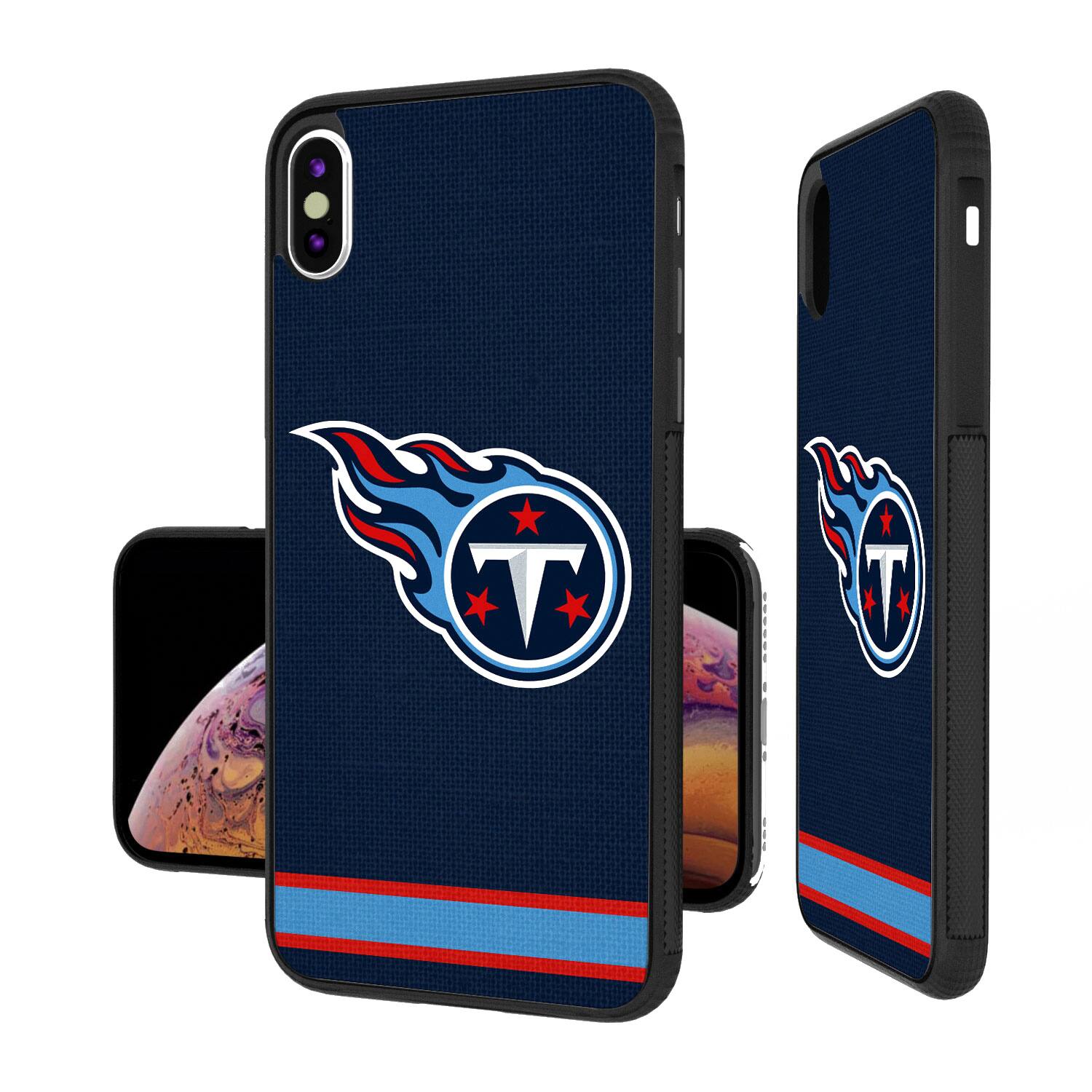 Alt View 1. Keyscaper - Tennessee Titans iPhone Stripe Design Bump Case - 15 Plus - Multicolor.