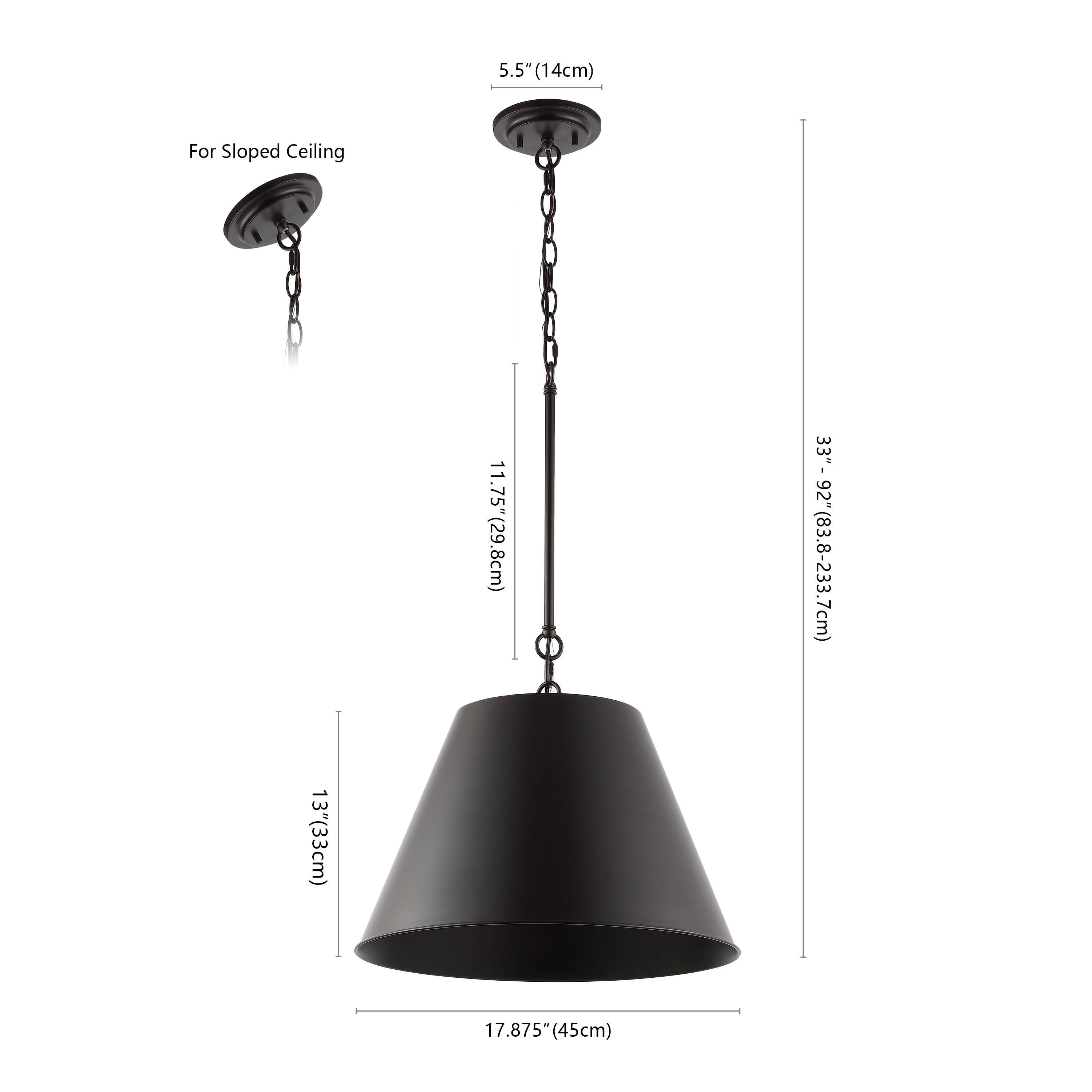 5.5" (14cm) For Sloped Ceiling  
13" (33cm)  
11.75" (29.8cm)  
33" - 92" (83.8-233.7cm)  
17.875" (45cm)
