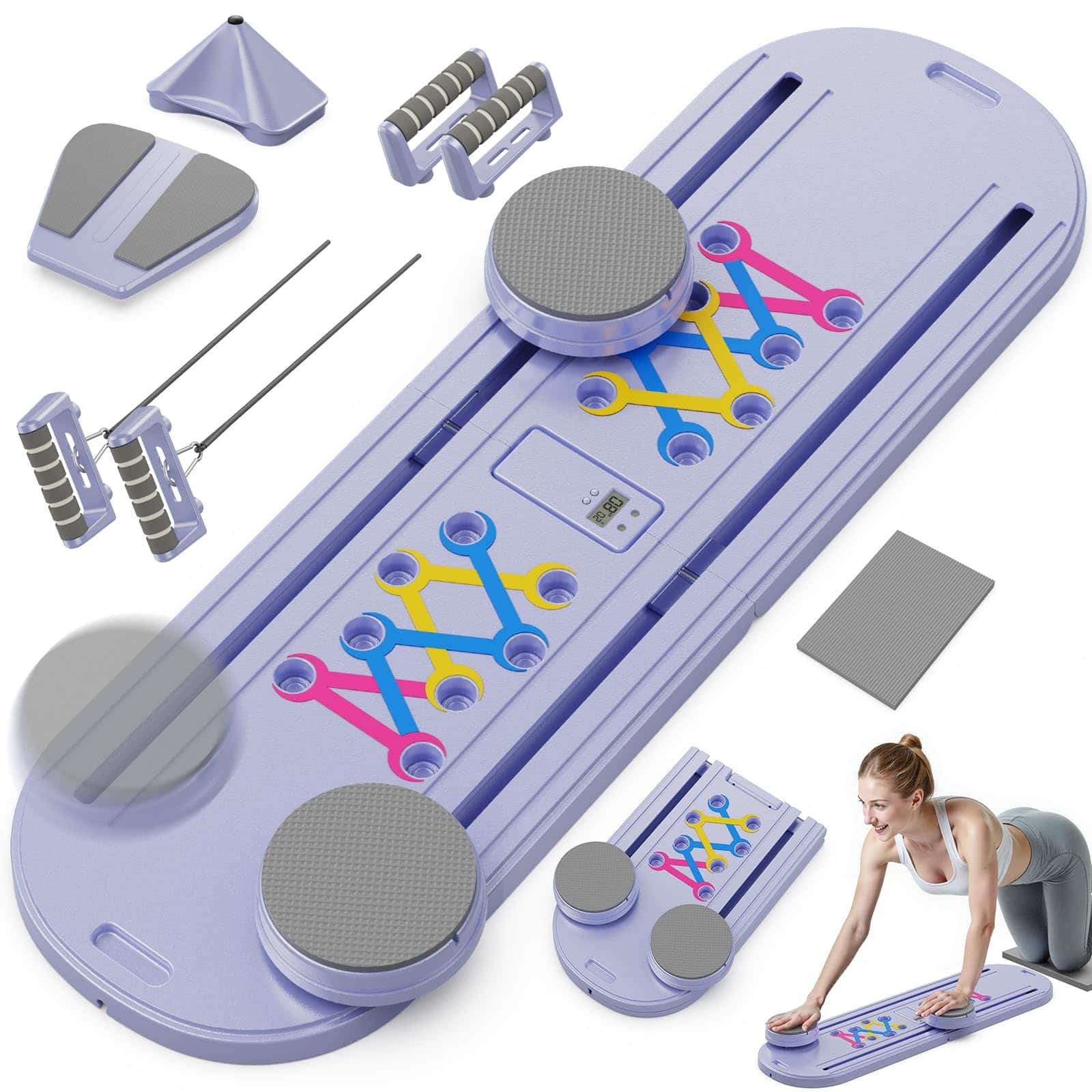 Front. FED Fitness - 2025 Updated Pilates Board, Portable Pilates Reformer Machine for Home Workout, Easy-to-Use Pilates Sliding Board - Purple.